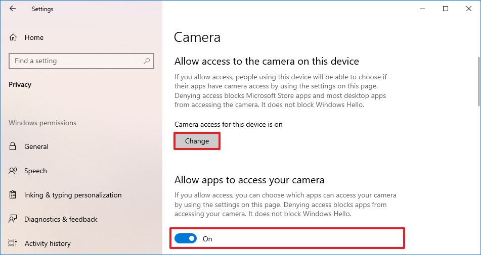 Windows 10 enable camera access