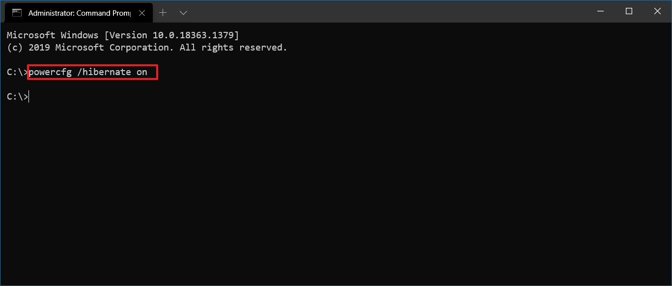 Command Prompt enable hibernation and fast startup option