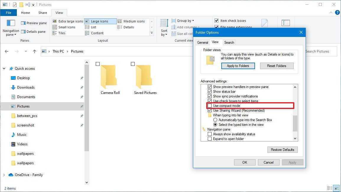 File Explorer compact mode new option