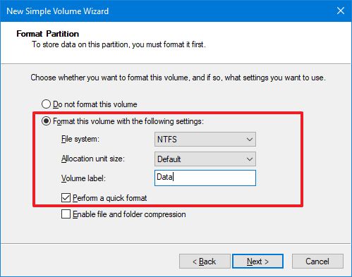 Windows 10 format hard drive settings
