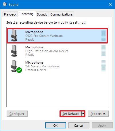 Change default microphone in Control Panel