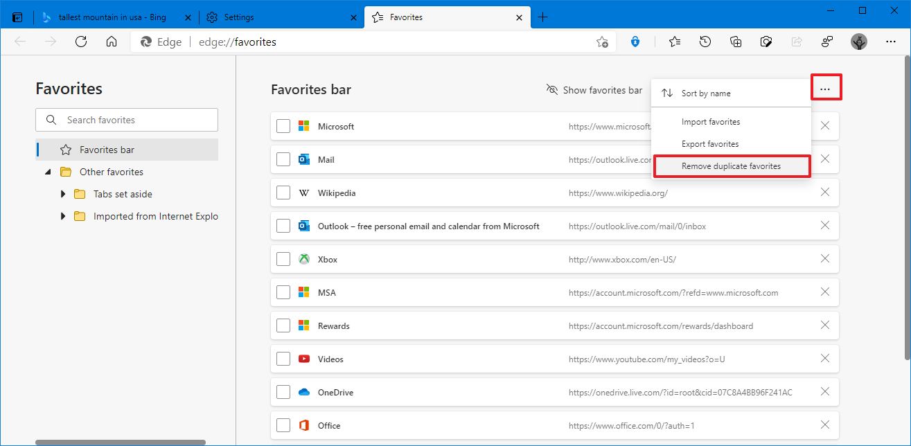 Remove Duplicate Favorites on Microsoft Edge