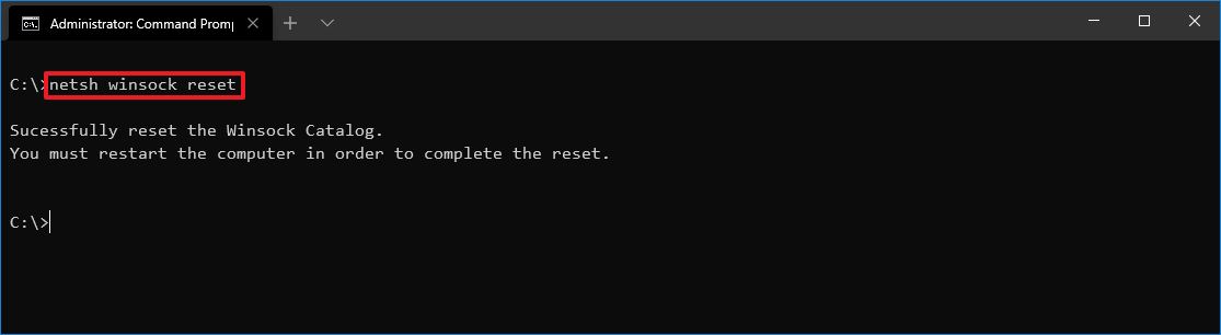 Reset Winsock on Windows 10