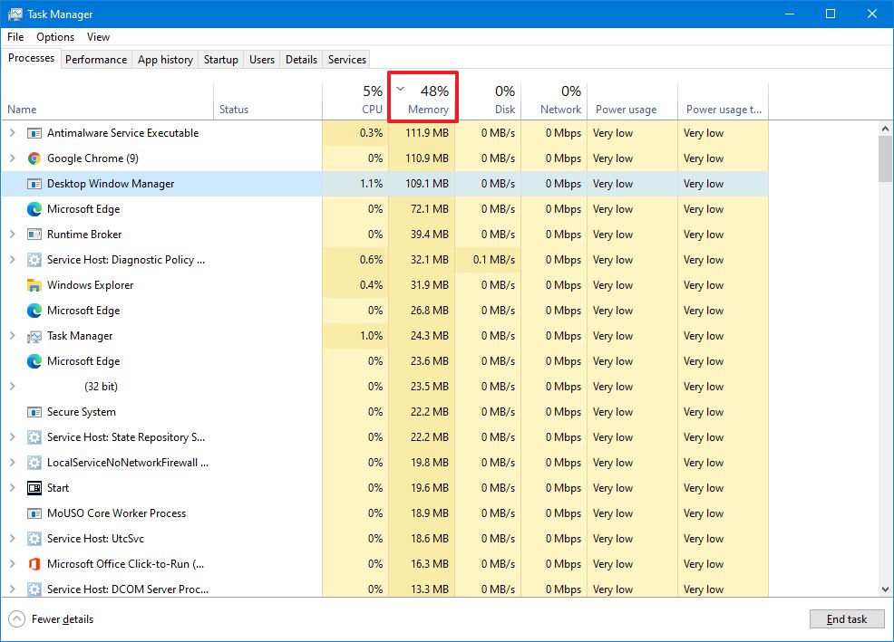 Task Manager Processes tab