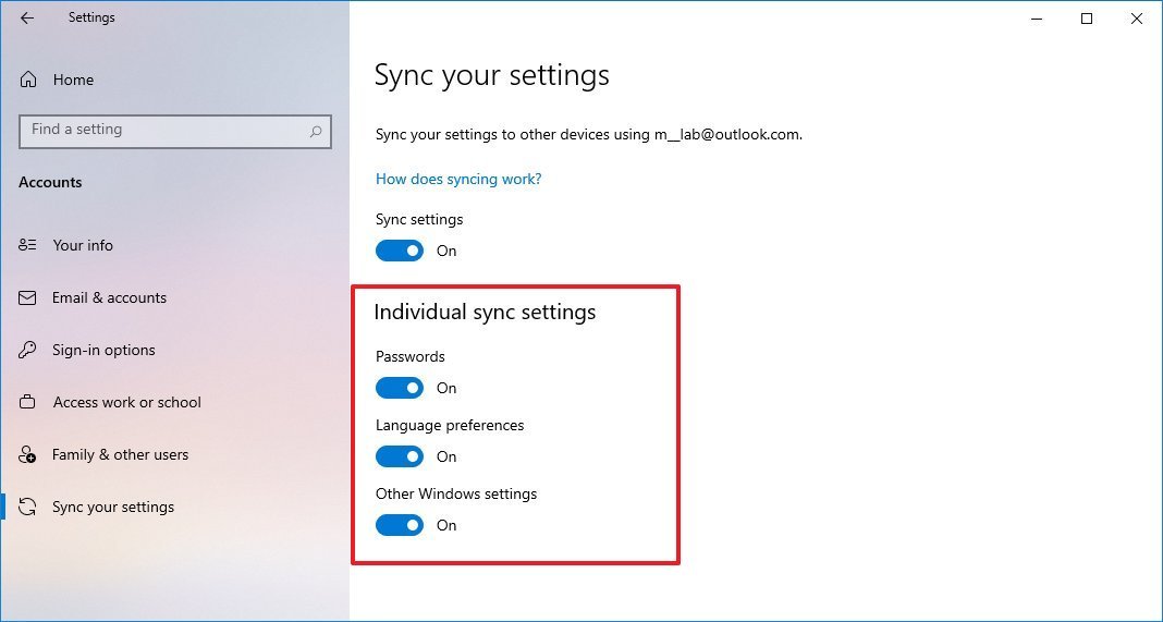 Windows 10 Sync settings Themes removed