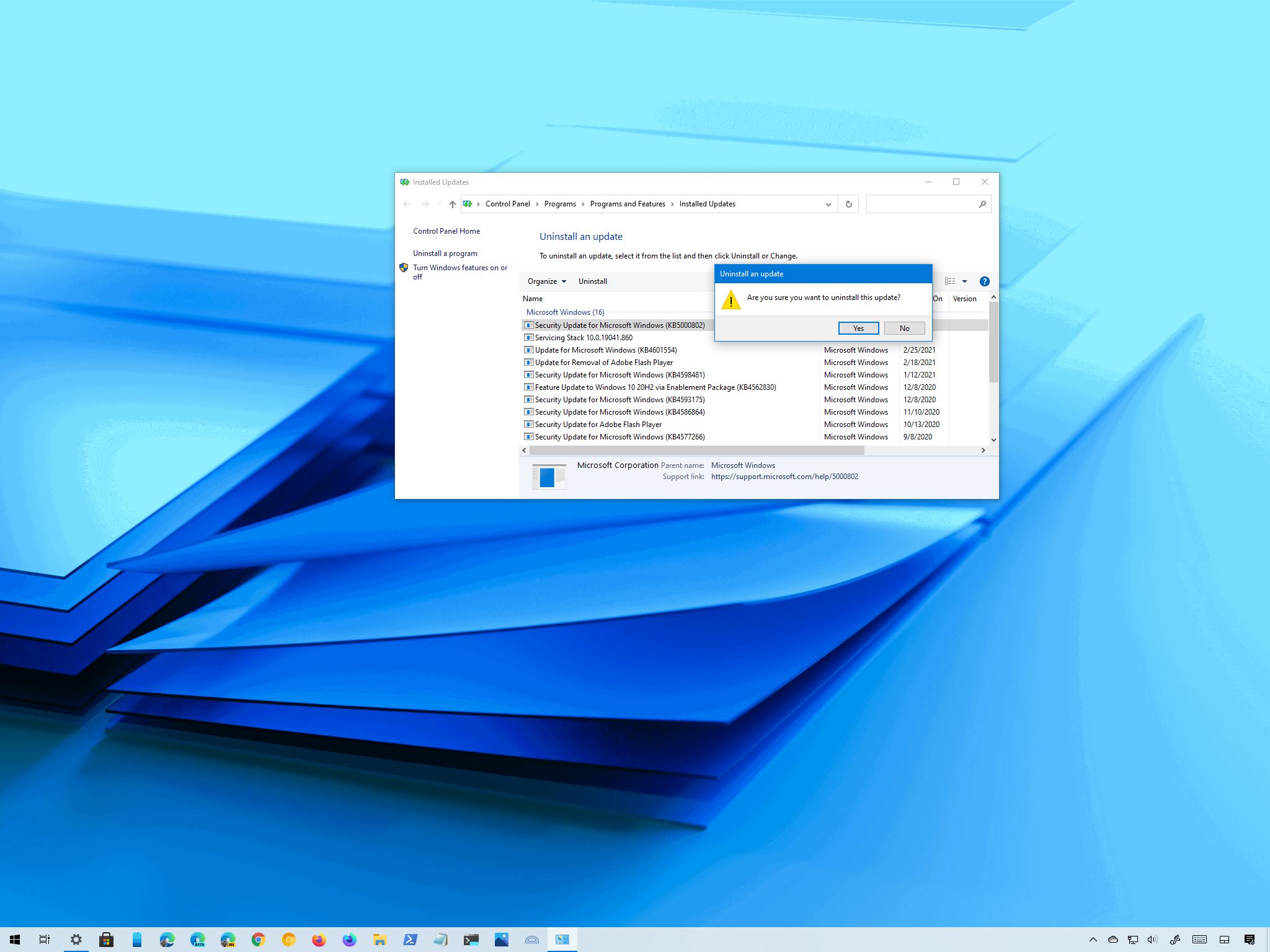 Windows 10 remove KB5000802 fix BSoD