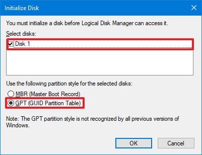 Windows 10 initialize hard drive settings