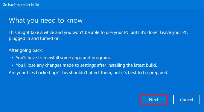 Windows 10 uninstall feature update details