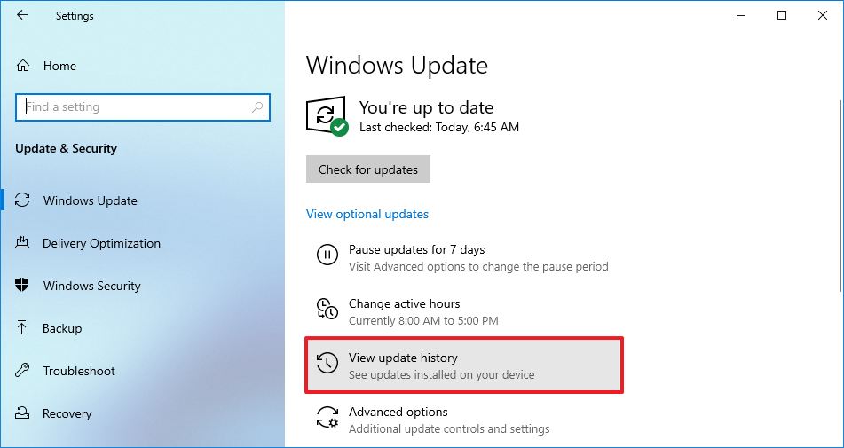 Windows 10 View Update History