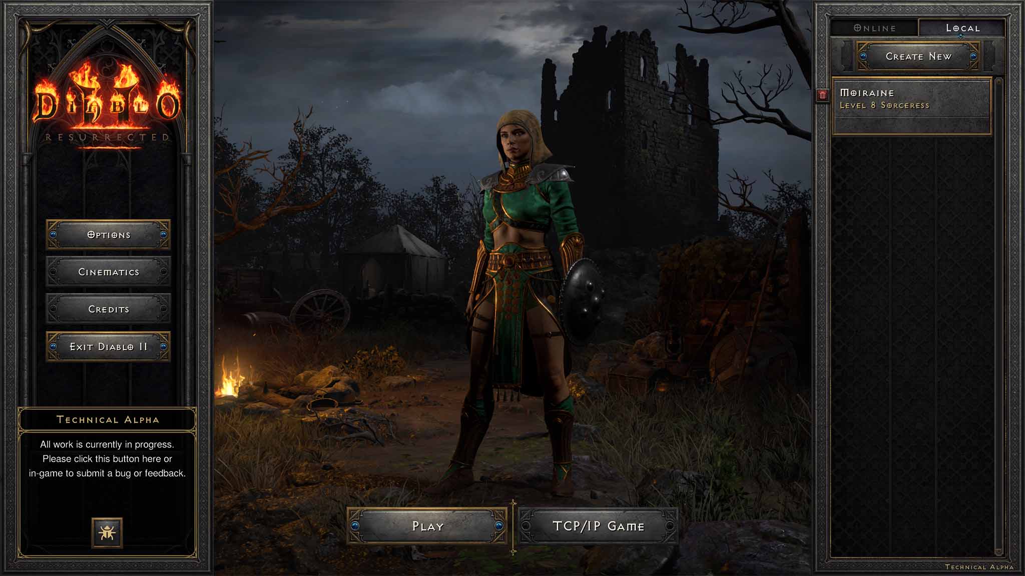 Diablo 2 Resurrected Tech Alpha Character Screen
