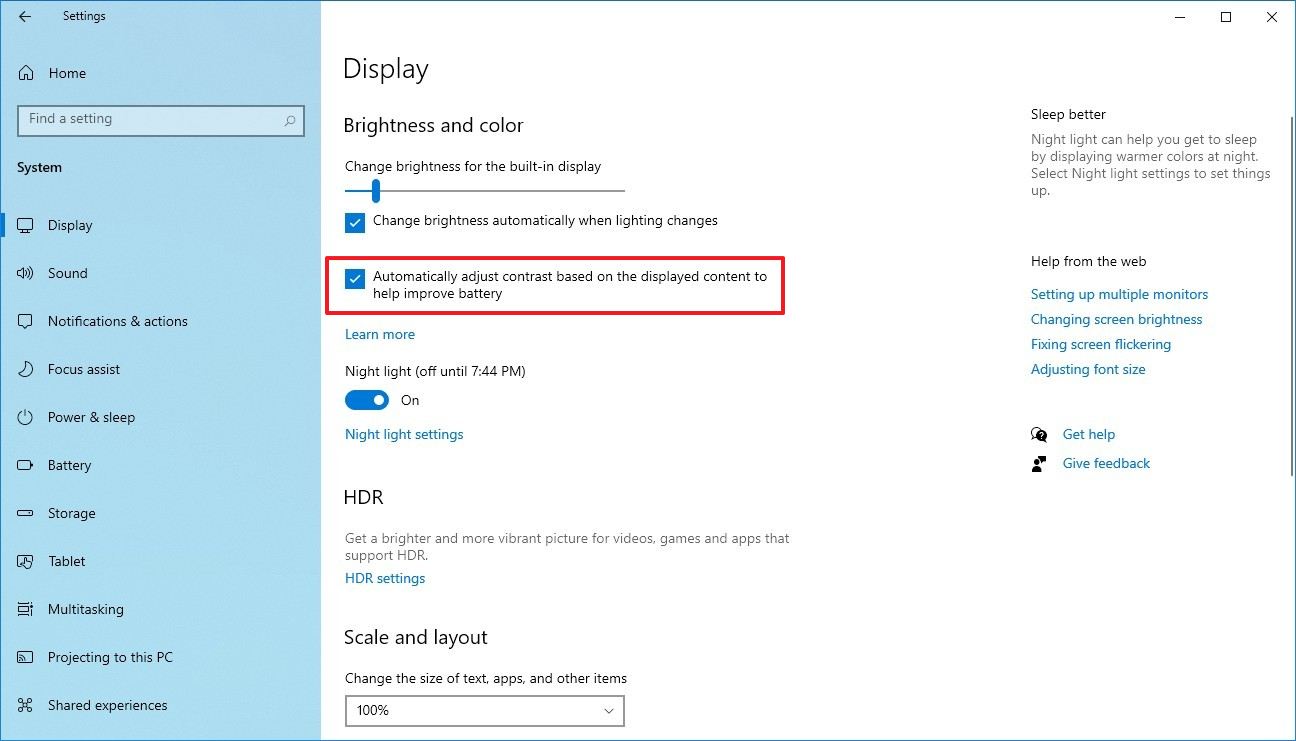 Disable CABC option on Windows10