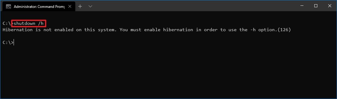 Shutdown command to hibernate Windows 10