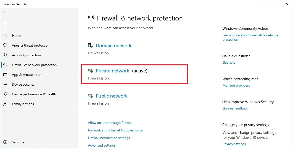 Microsoft Defender Firewall settings 