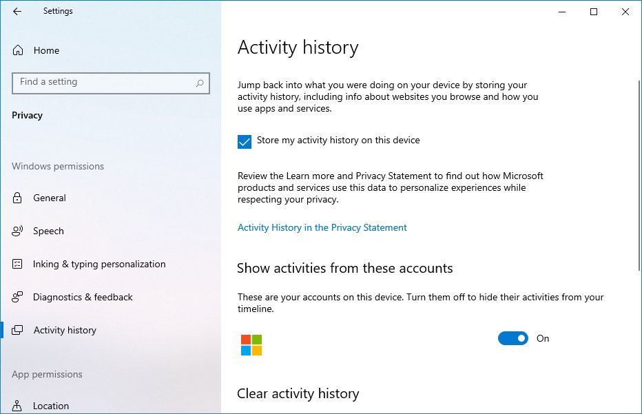 Activity history without cloud sync