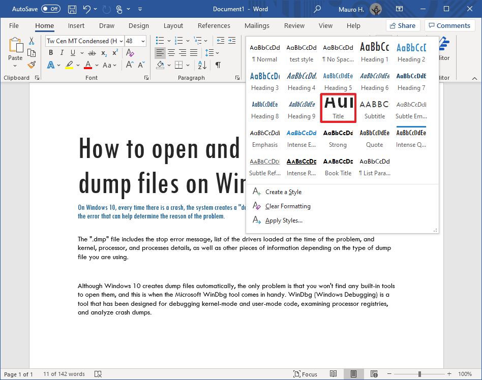Styles options in Word