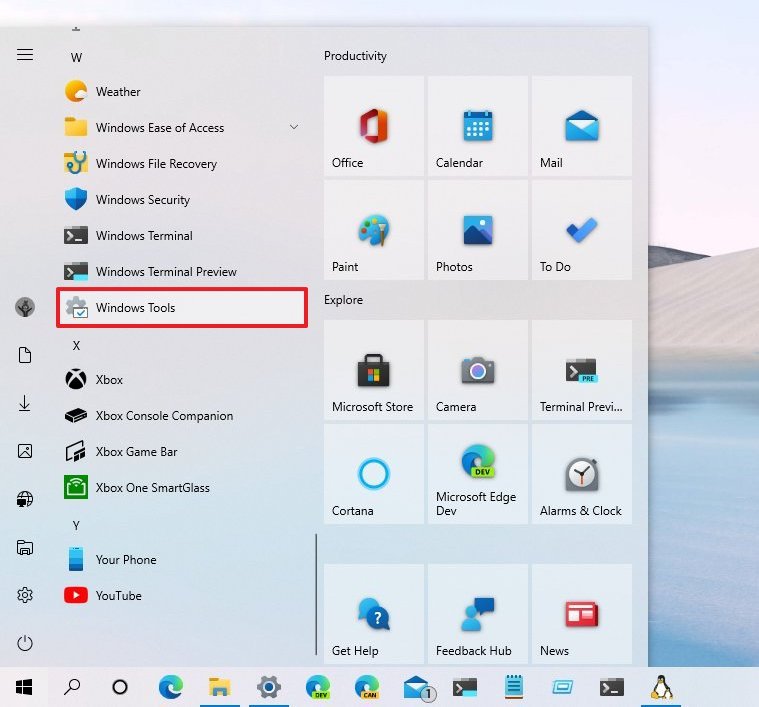 Windows Tools item in Start menu