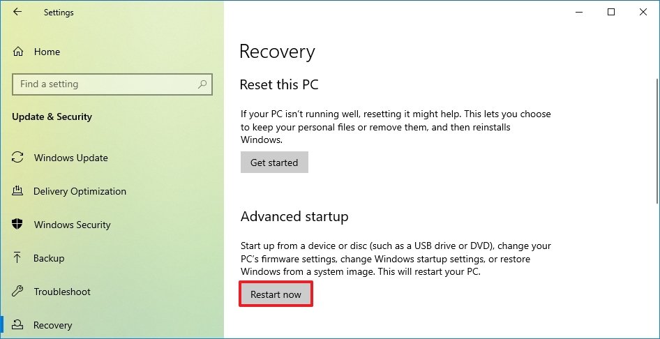 Windows 10 advanced startup settings
