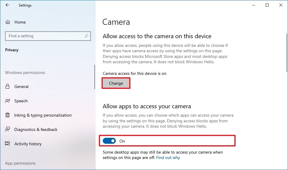 Windows 10 camera privacy settings