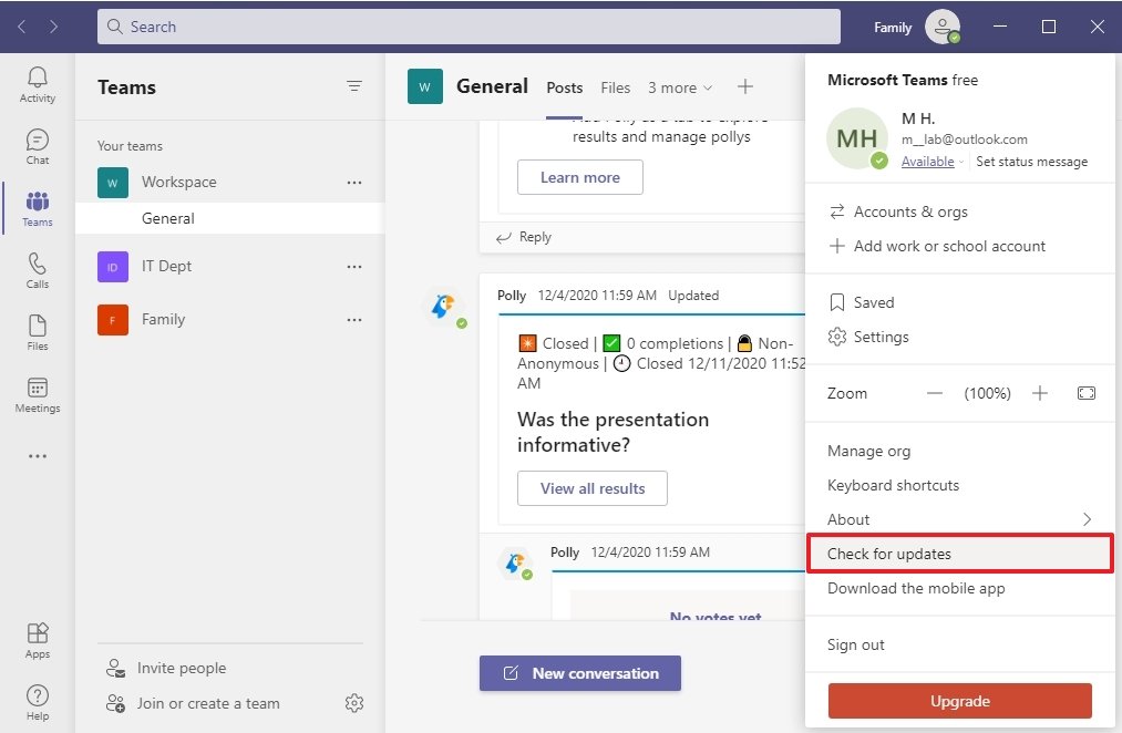 Check for updates on Microsoft Teams