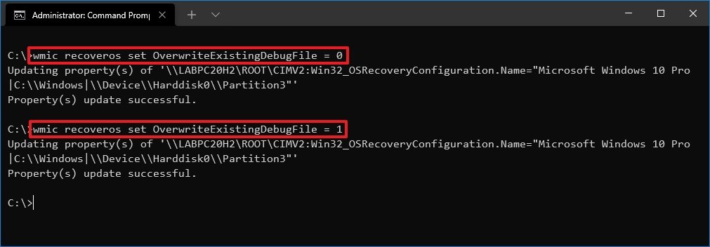 Enable or disable overwrite dump files command