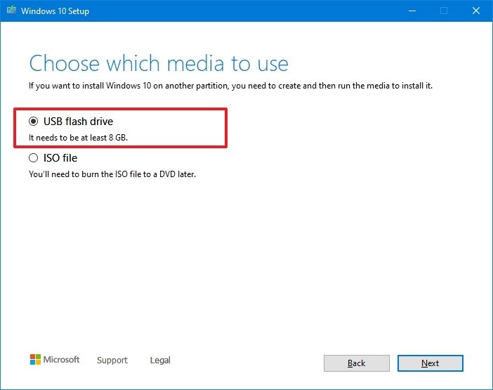 Media Creation Tool USB Flash Drive Option