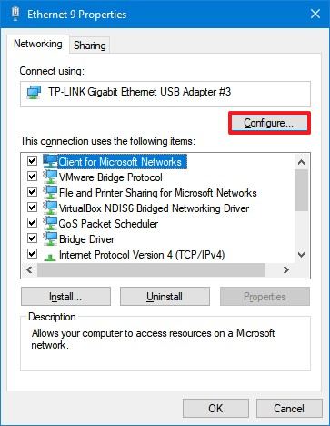 Network adapter configure option