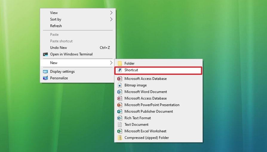 Windows 10 context menu Shortcut option