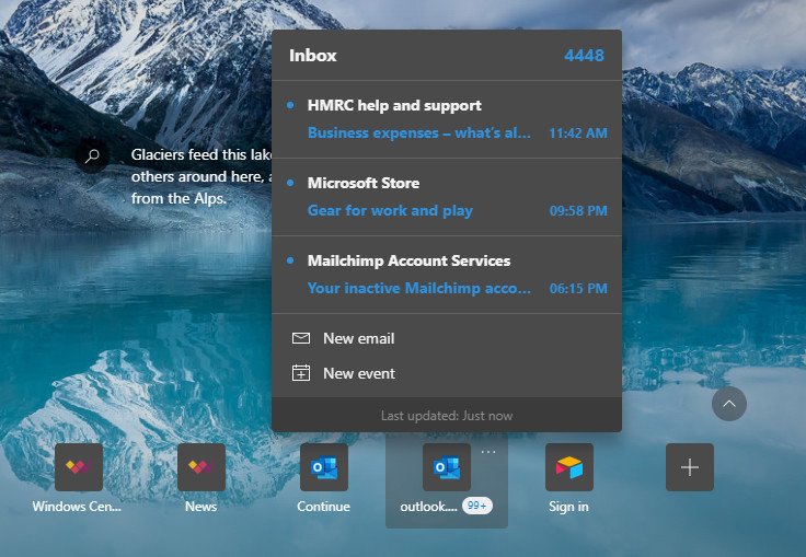 Outlook Smart Tile Edge Email