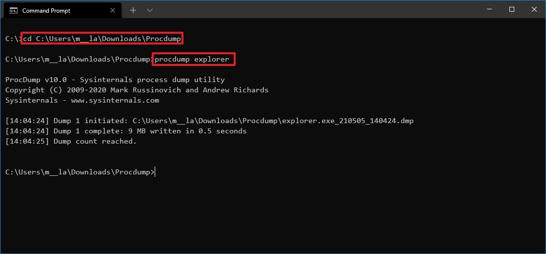 Create dump file with Command Prompt