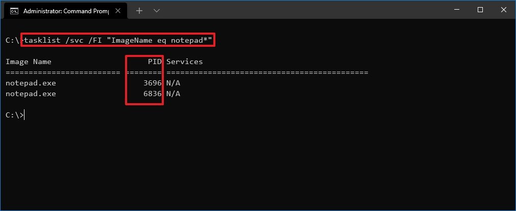 Command Prompt process name to ID