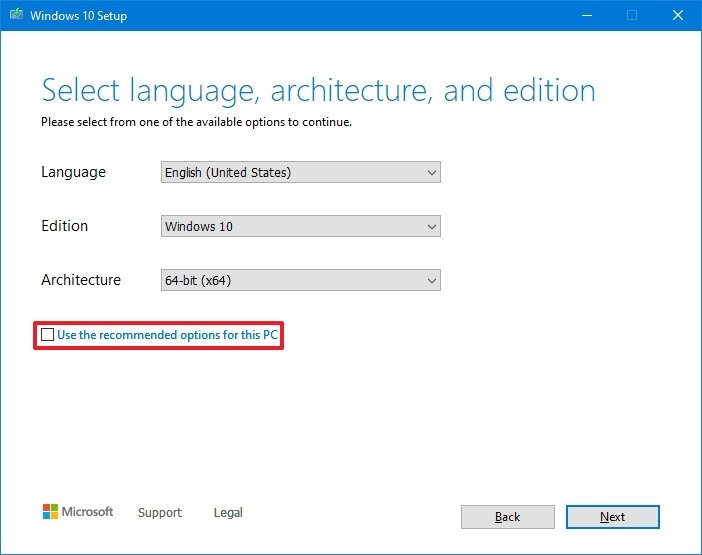 Media Creation Tool change Windows 10 settings