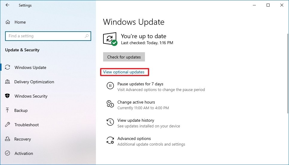 Windows 10 Optional Updates Drivers