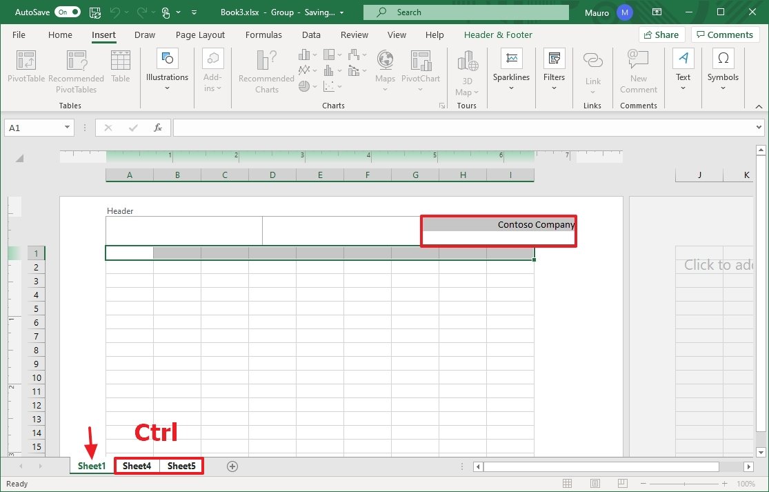 Header berlaku untuk semua lembar di Excel