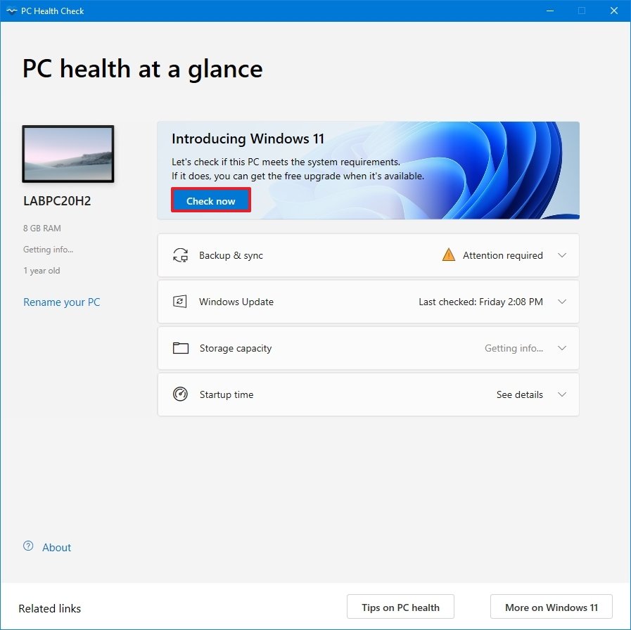 Windows 11 hardware compatibility check