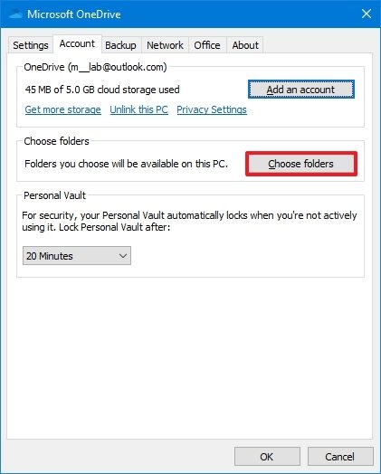 OneDrive choose folders