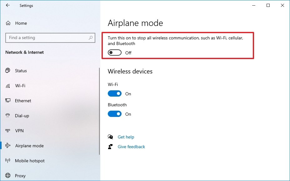 Windows 10 disable Airplane mode via Settings