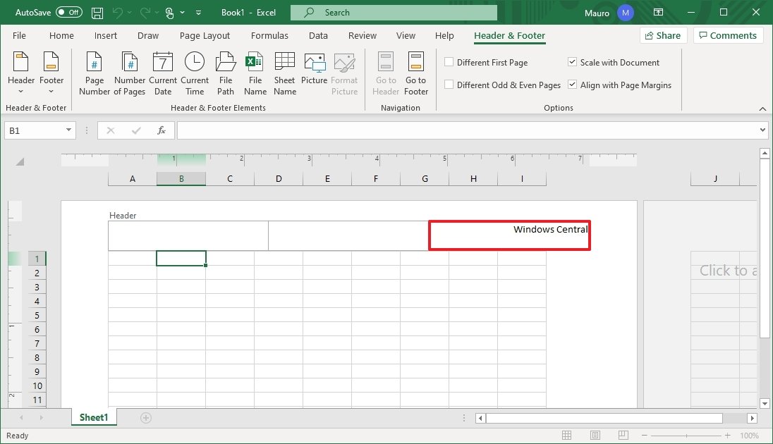 Cabeçalho de edição do Excel