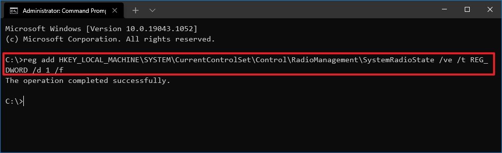 Enable Airplane mode via Command Prompt