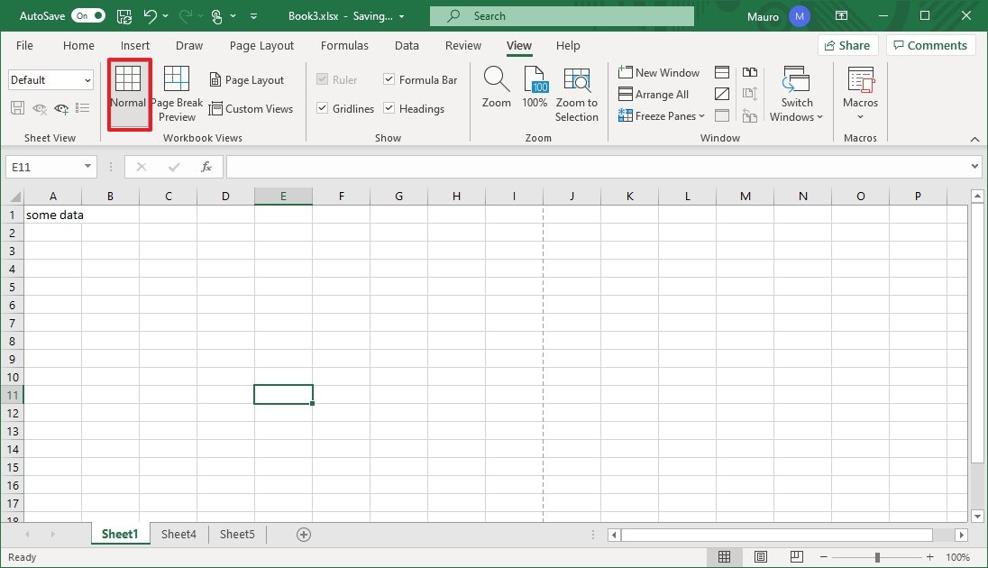 Visualização normal do Excel