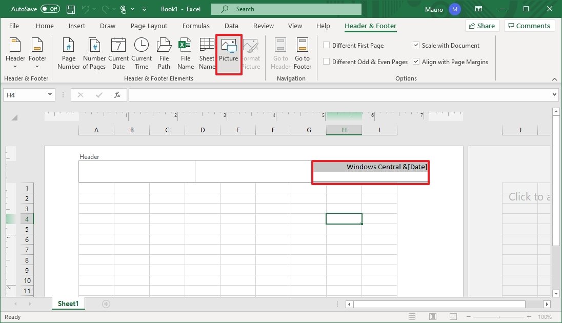 Excel menyisipkan gambar untuk header atau footer