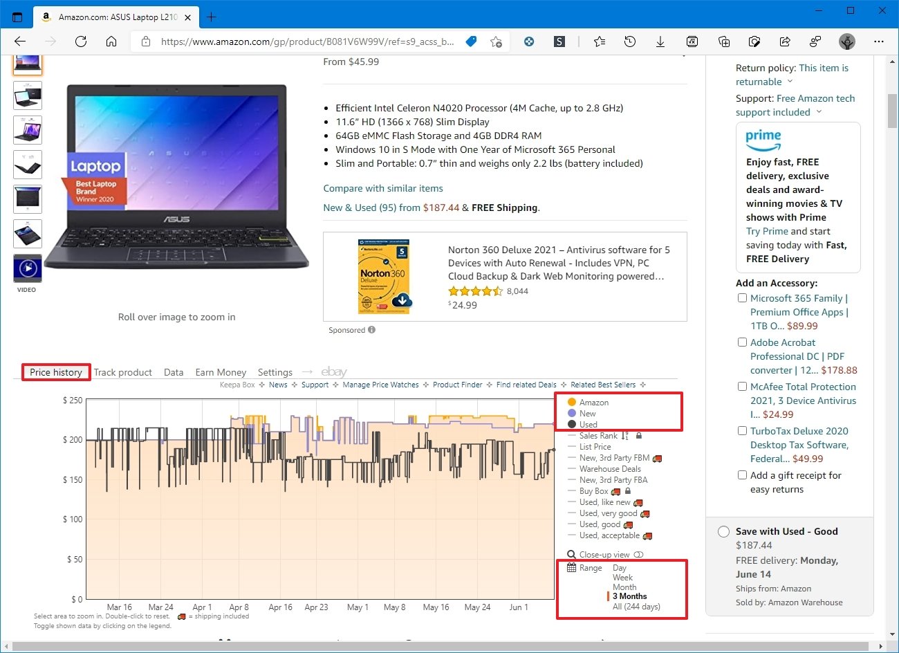 Keepa Amazon embed price history information