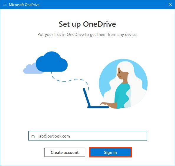 Onedrive sign in on Windows 10