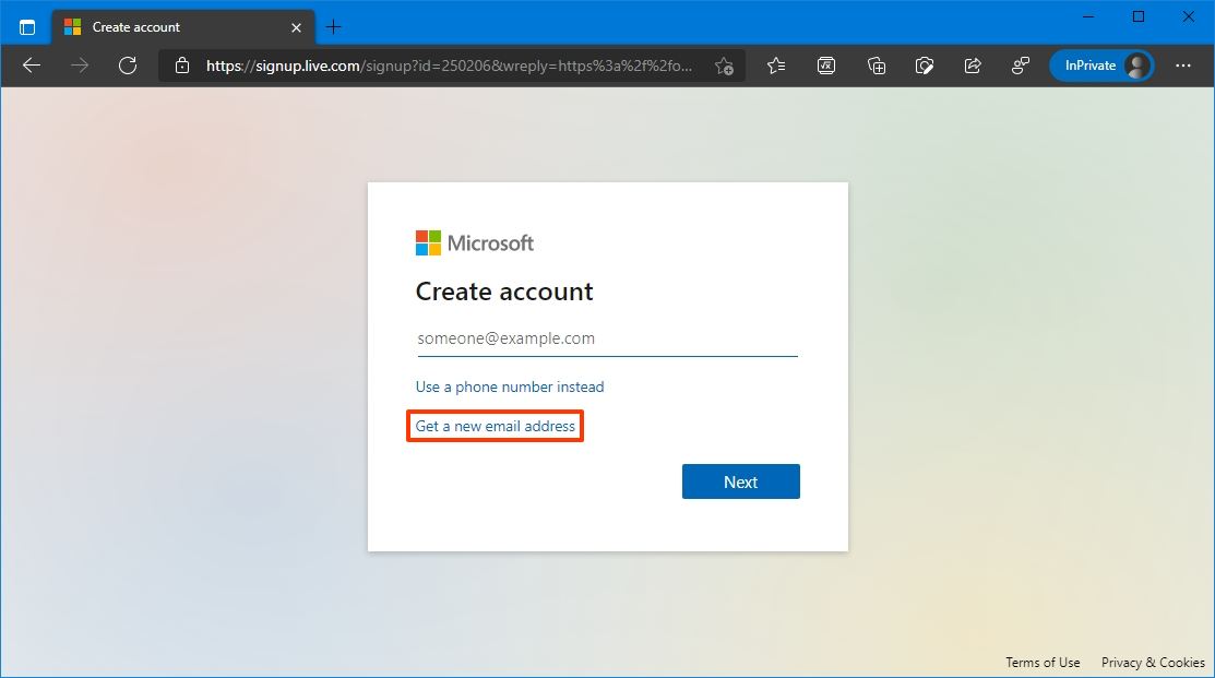 Microsoft account create new email