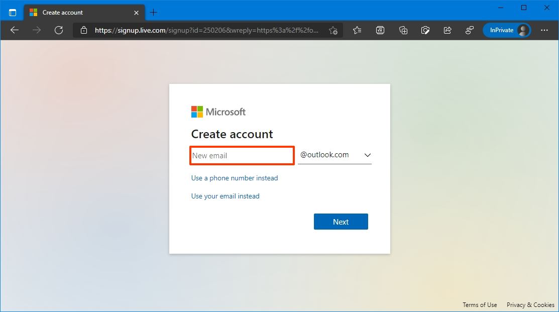 Select new email account