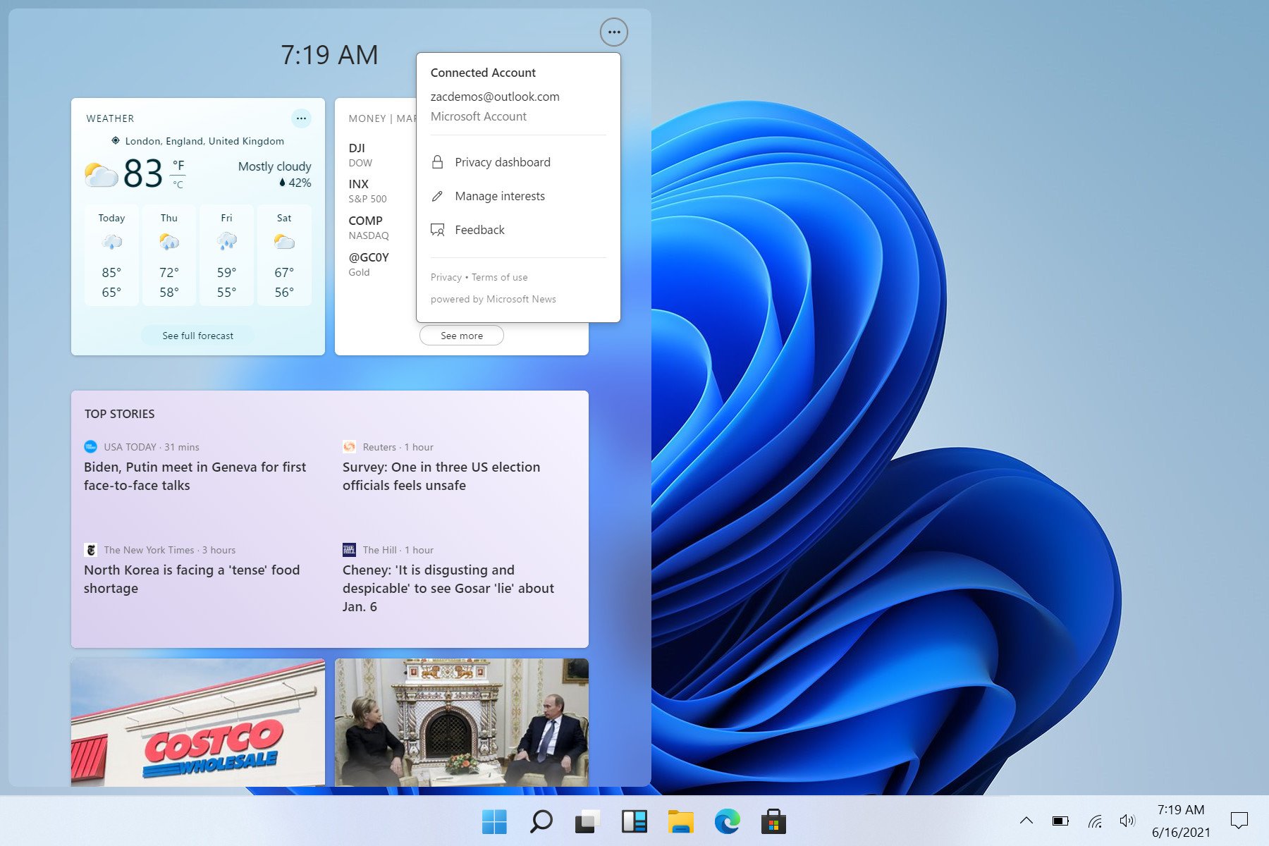 Windows 11 Widgets Dropmenu