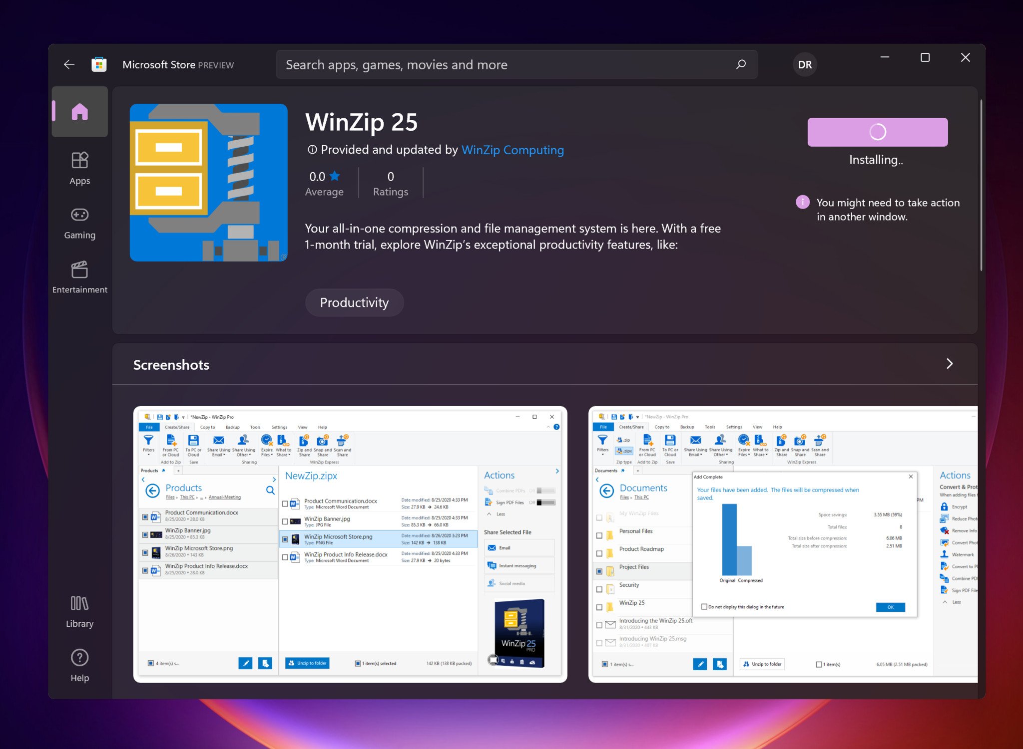 Winzip Windows11 Store