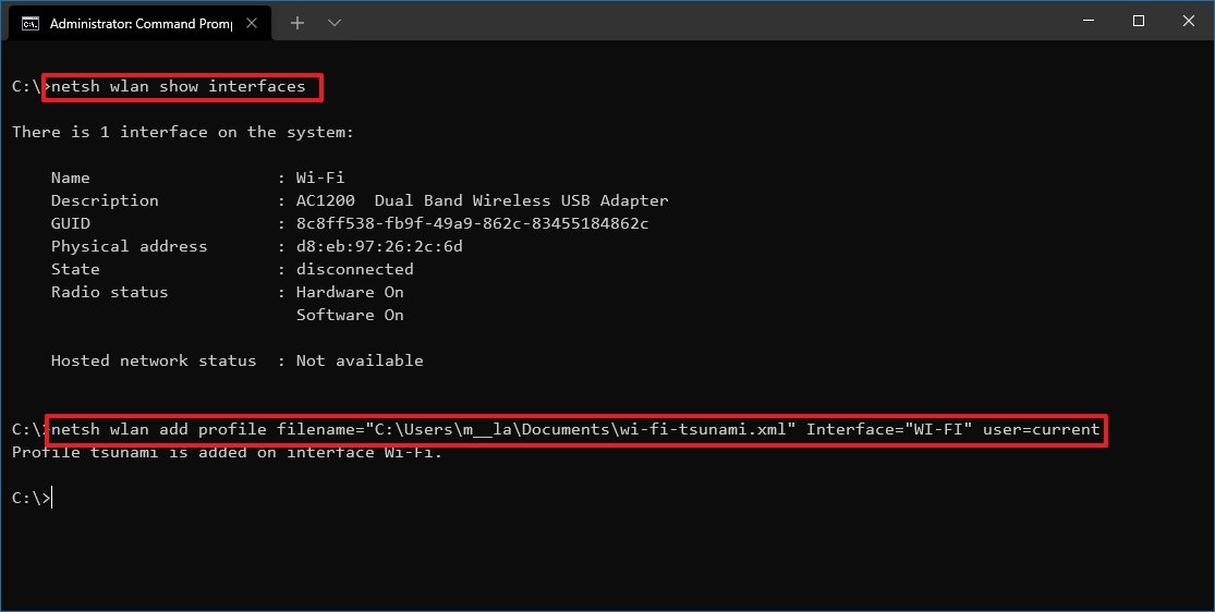 Command Prompt import wireless network profile