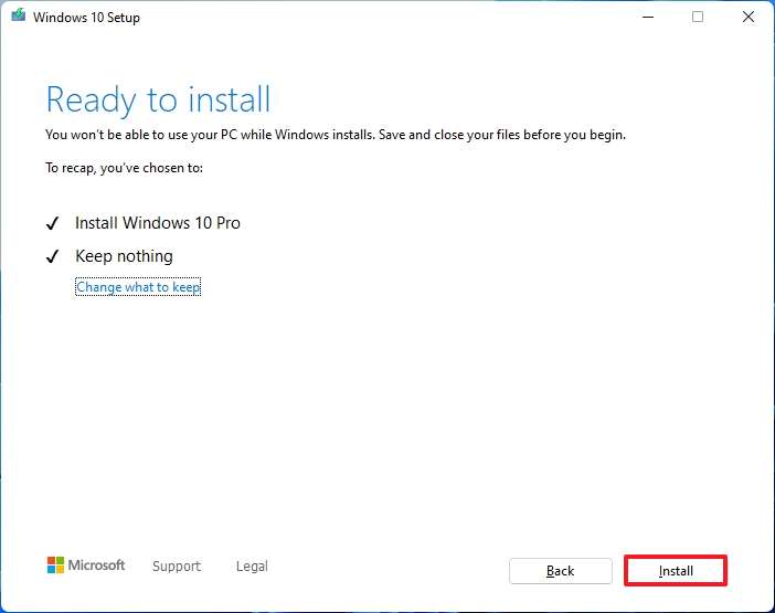 Media Creation Tool rollback to Windows 10