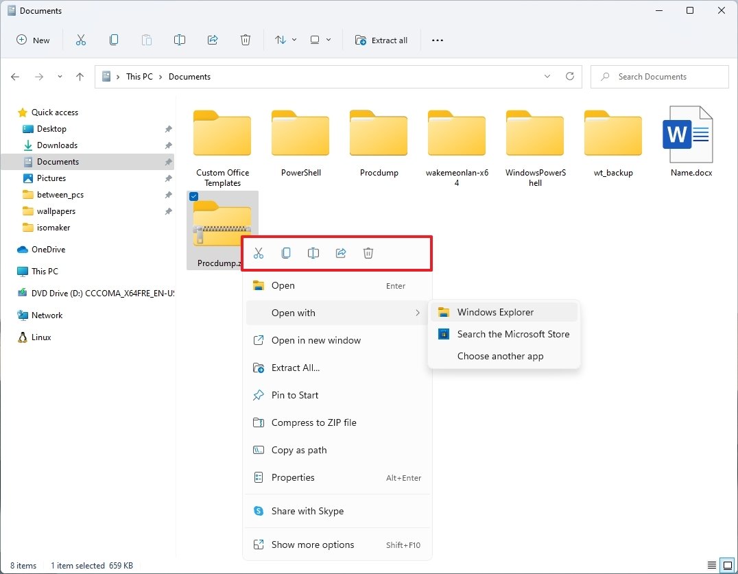 Windows 11 context menu in File Explorer