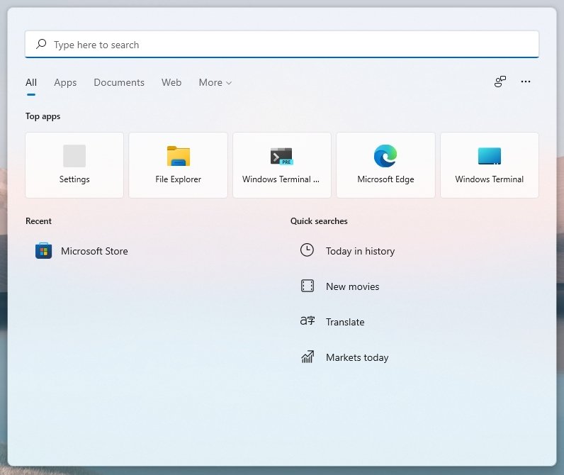Windows 11 new Search UI